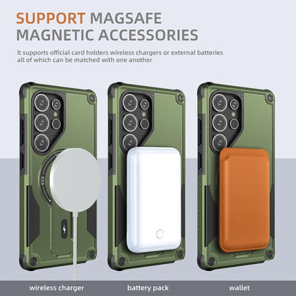 For Samsung Galaxy S25 Ultra 5G Armor MagSafe Holder PC Hybrid TPU Phone Case(Army Green) - Galaxy S25 Ultra 5G Cases by PMC Jewellery | Online Shopping South Africa | PMC Jewellery | Buy Now Pay Later Mobicred