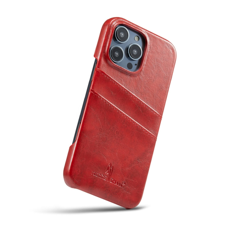 For iPhone 16 Pro Max Fierre Shann Retro Oil Wax Texture Card Slots PU Leather Phone Case(Red) - iPhone 16 Pro Max Cases by FIERRE SHANN | Online Shopping South Africa | PMC Jewellery | Buy Now Pay Later Mobicred