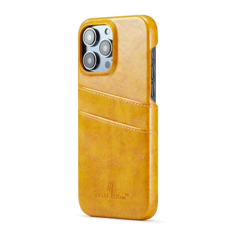 For iPhone 16 Pro Fierre Shann Retro Oil Wax Texture Card Slots PU Leather Phone Case(Yellow) - iPhone 16 Pro Cases by FIERRE SHANN | Online Shopping South Africa | PMC Jewellery | Buy Now Pay Later Mobicred