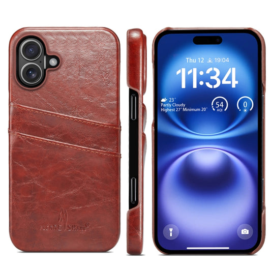 For iPhone 16 Plus Fierre Shann Retro Oil Wax Texture Card Slots PU Leather Phone Case(Brown) - iPhone 16 Plus Cases by FIERRE SHANN | Online Shopping South Africa | PMC Jewellery | Buy Now Pay Later Mobicred