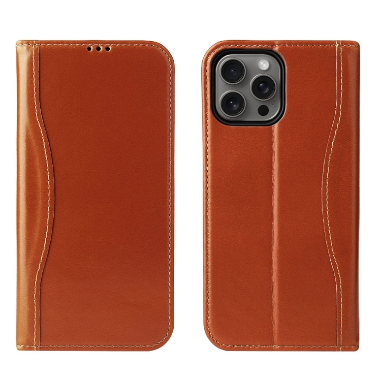 For iPhone 16 Pro Fierre Shann Cowhide Leather Flip Leather Phone Case(Brown) - iPhone 16 Pro Cases by FIERRE SHANN | Online Shopping South Africa | PMC Jewellery | Buy Now Pay Later Mobicred