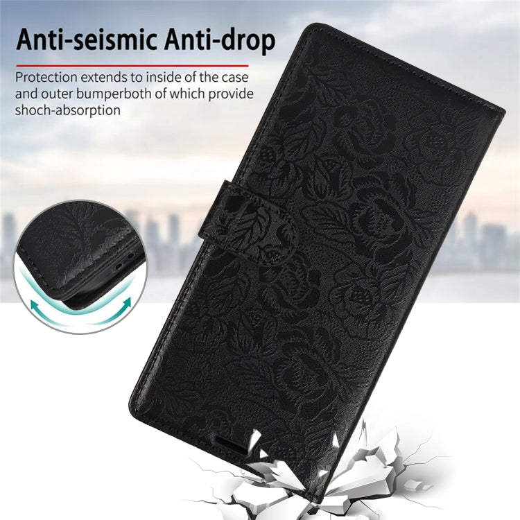 For Samsung Galaxy S25 5G Peony Flowers Imprint Leather Phone Case(Black) - Galaxy S25 5G Cases by PMC Jewellery | Online Shopping South Africa | PMC Jewellery | Buy Now Pay Later Mobicred
