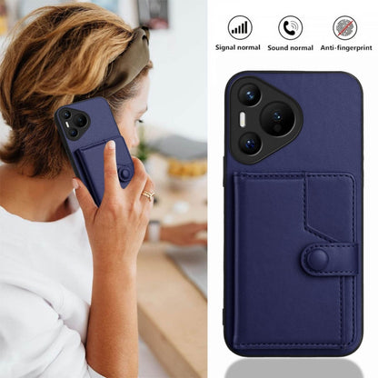 For Huawei Pura 70 Button Card Bag RFID Anti-theft Phone Case(Blue) - Huawei Cases by PMC Jewellery | Online Shopping South Africa | PMC Jewellery | Buy Now Pay Later Mobicred