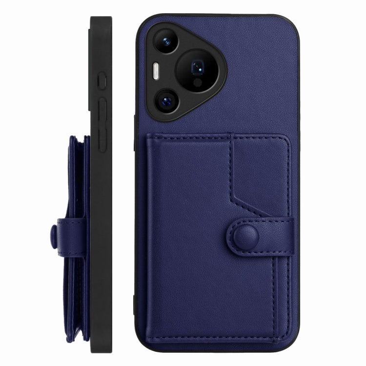 For Huawei Pura 70 Pro Button Card Bag RFID Anti-theft Phone Case(Blue) - Huawei Cases by PMC Jewellery | Online Shopping South Africa | PMC Jewellery | Buy Now Pay Later Mobicred