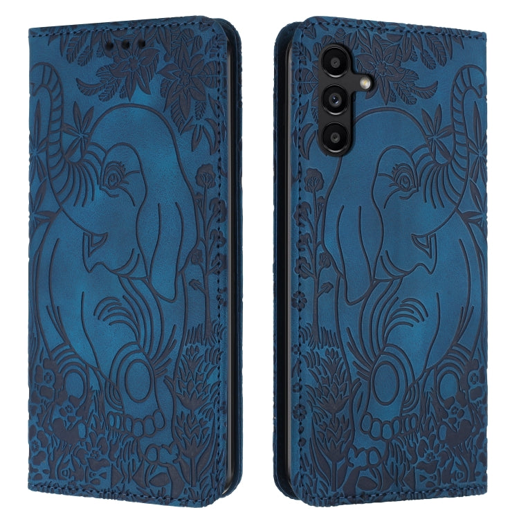 For Samsung Galaxy S25 5G Retro Elephant Embossed Leather Phone Case(Blue) - Galaxy S25 5G Cases by PMC Jewellery | Online Shopping South Africa | PMC Jewellery | Buy Now Pay Later Mobicred