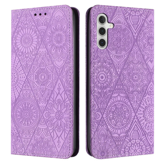 For Samsung Galaxy S25 5G Ethnic Embossed Adsorption Leather Phone Case(Purple) - Galaxy S25 5G Cases by PMC Jewellery | Online Shopping South Africa | PMC Jewellery | Buy Now Pay Later Mobicred