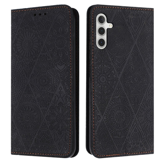 For Samsung Galaxy S25 5G Ethnic Embossed Adsorption Leather Phone Case(Black) - Galaxy S25 5G Cases by PMC Jewellery | Online Shopping South Africa | PMC Jewellery | Buy Now Pay Later Mobicred