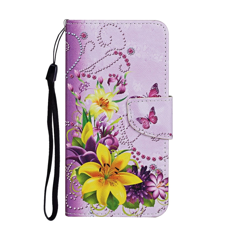 For Samsung Galaxy S25 5G Colored Drawing Pattern Leather Phone Case(Yellow Flower Butterfly) - Galaxy S25 5G Cases by PMC Jewellery | Online Shopping South Africa | PMC Jewellery | Buy Now Pay Later Mobicred