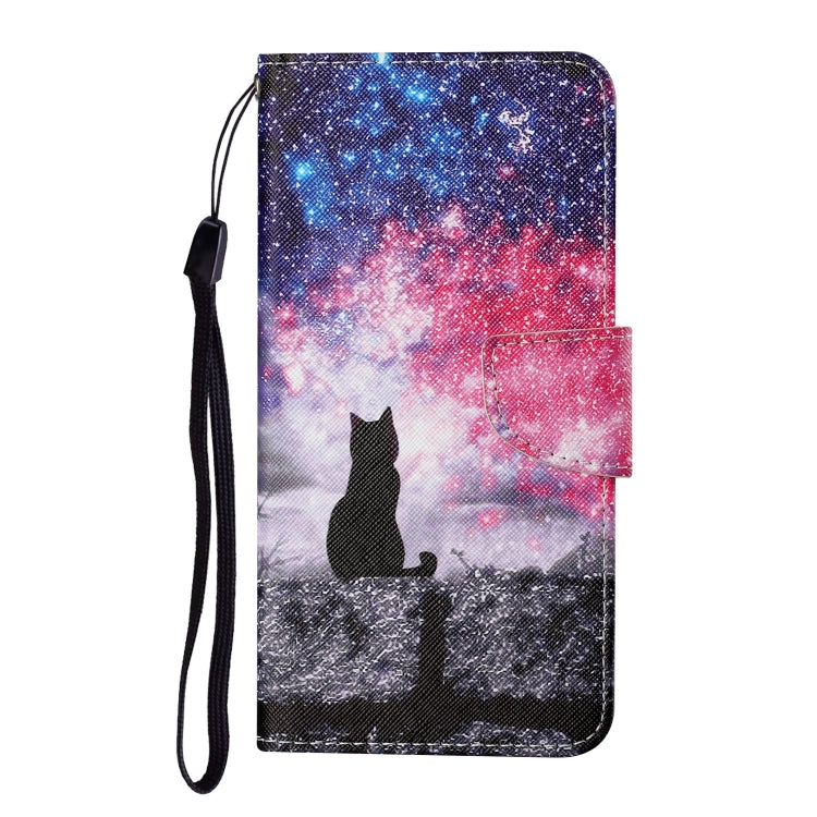 For Samsung Galaxy S25 5G Colored Drawing Pattern Leather Phone Case(Star Sky Cat) - Galaxy S25 5G Cases by PMC Jewellery | Online Shopping South Africa | PMC Jewellery | Buy Now Pay Later Mobicred