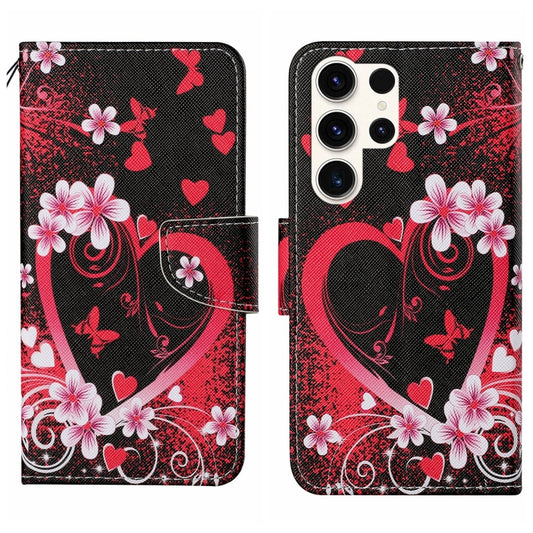 For Samsung Galaxy S25 Ultra 5G Colored Drawing Pattern Leather Phone Case(Red Heart) - Galaxy S25 Ultra 5G Cases by PMC Jewellery | Online Shopping South Africa | PMC Jewellery | Buy Now Pay Later Mobicred