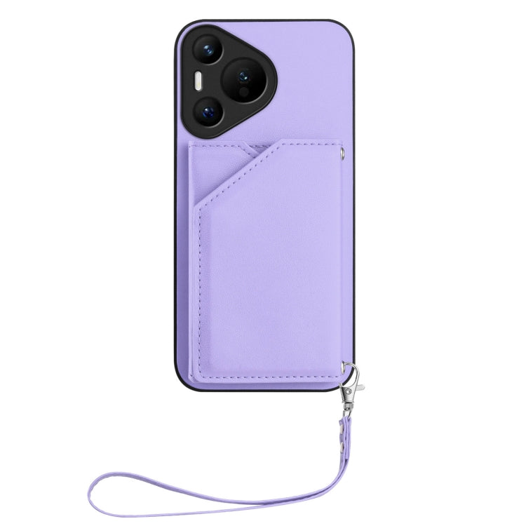 For Huawei Pura 70 Skin Feel Four Card Slots Phone Case with Wrist Strap(Purple) - Huawei Cases by PMC Jewellery | Online Shopping South Africa | PMC Jewellery | Buy Now Pay Later Mobicred