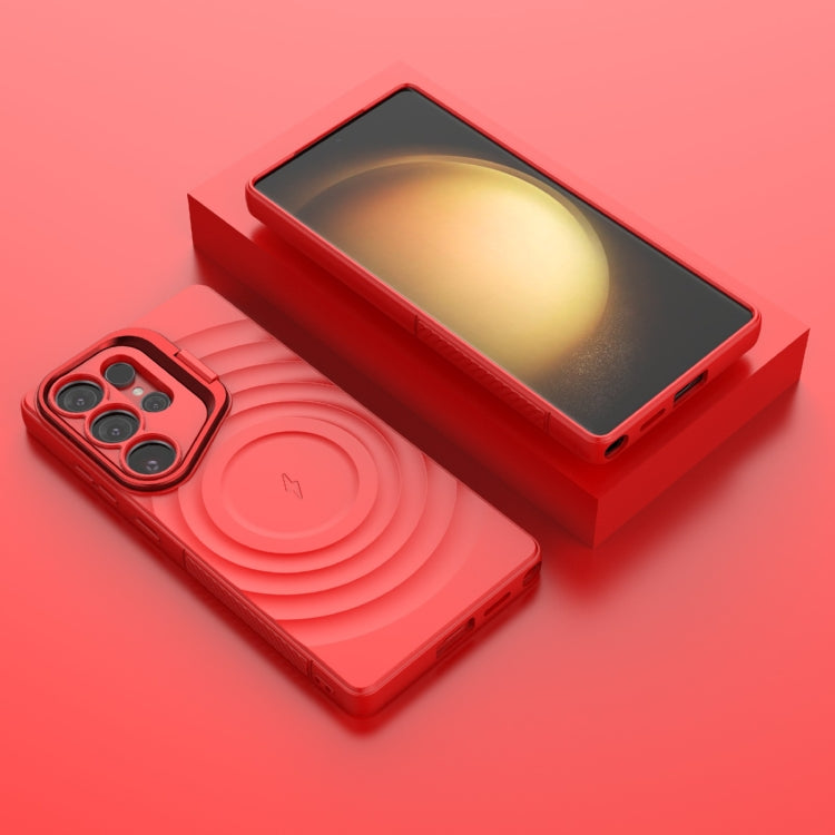 For Samsung Galaxy S25 Ultra 5G Lens Frame Bracket Corrugated MagSafe Phone Case(Red) - free shipping - PMC Jewellery - Order now!