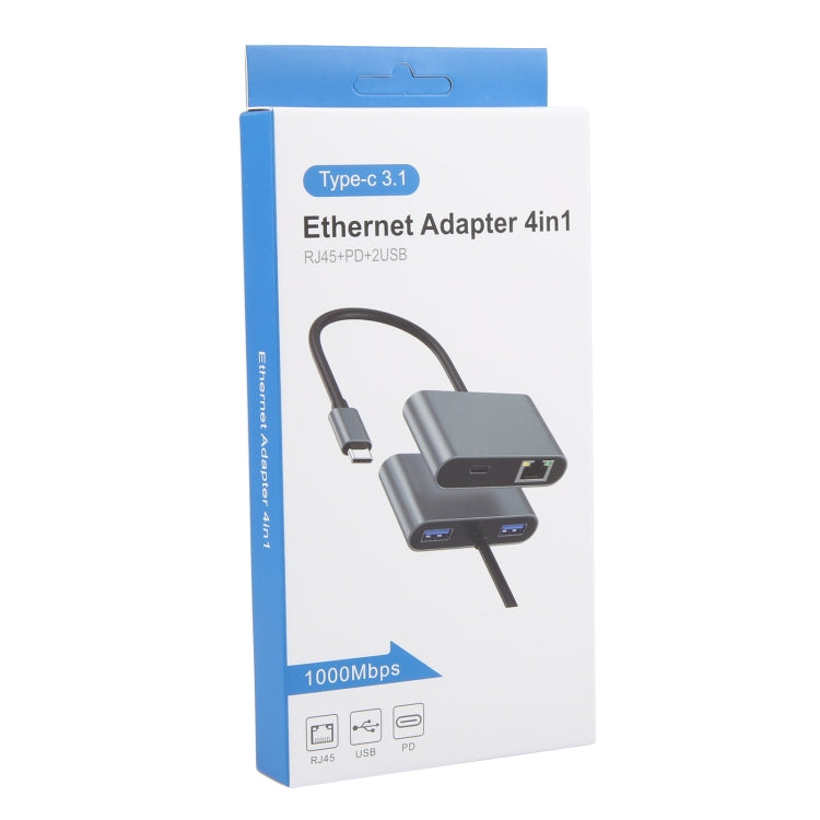 4 in 1 USB-C / Type-C 3.1 to RJ45, PD and USB x 2 Ethernet Adapter Cable(Grey) - Cable & Adapters by PMC TechLife | Online Shopping South Africa | PMC TechLife | Buy Now Pay Later Mobicred