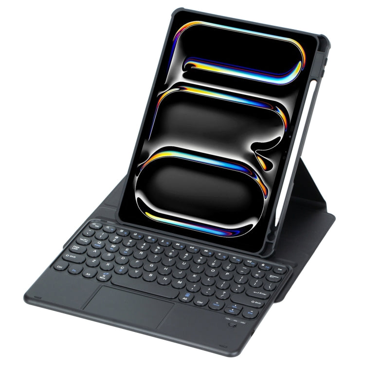 For iPad Pro 11 2024 YL13-A 360 Rotation Acrylic Transparent Round Keycap Bluetooth Keyboard Leather Case With Touch Control(Black) - For iPad Pro by PMC Jewellery | Online Shopping South Africa | PMC Jewellery | Buy Now Pay Later Mobicred