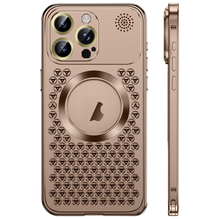 For iPhone 16 Pro Max Spring Buckle MagSafe Magnetic Metal Aromatherapy Phone Case(Gold) - free shipping - PMc TechLife - Order now!