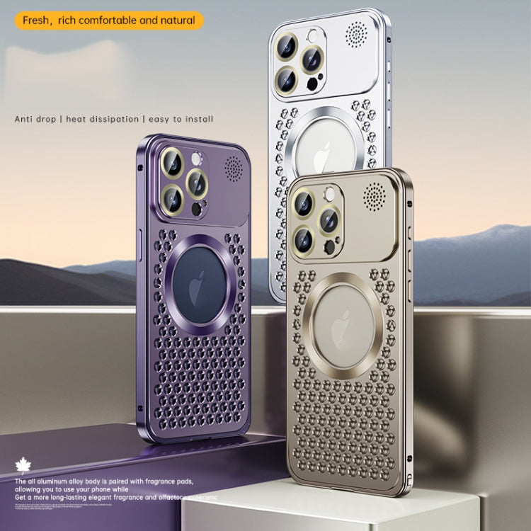 For iPhone 16 Pro Spring Buckle MagSafe Magnetic Metal Aromatherapy Phone Case(Grey) - free shipping - PMc TechLife - Order now!