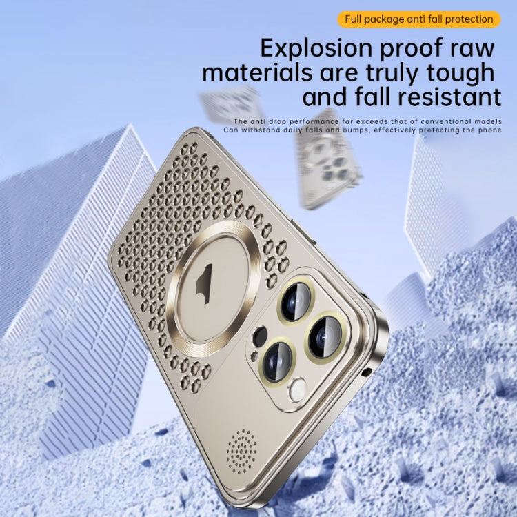 For iPhone 16 Pro Max Spring Buckle MagSafe Magnetic Metal Aromatherapy Phone Case(Gold) - free shipping - PMc TechLife - Order now!