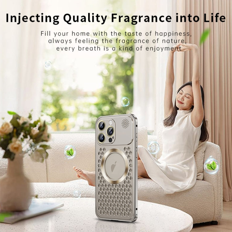 For iPhone 16 Pro Max Spring Buckle MagSafe Magnetic Metal Aromatherapy Phone Case(Gold) - free shipping - PMc TechLife - Order now!
