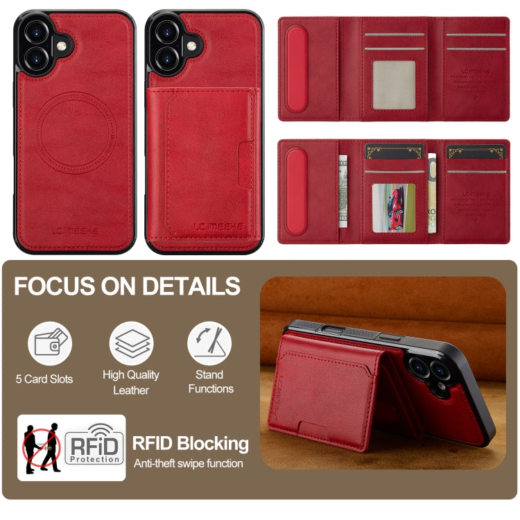 For iPhone 16 LC.IMEEKE L5 Series Detachable RFID Card Bag Magsafe Phone Case(Red) - iPhone 16 Cases by LC.IMEEKE | Online Shopping South Africa | PMC Jewellery | Buy Now Pay Later Mobicred