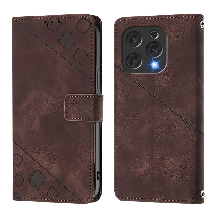 For Doogee N55 Plus Skin-feel Embossed Leather Phone Case(Brown) - Doogee Cases by PMC TechLife | Online Shopping South Africa | PMC TechLife | Buy Now Pay Later Mobicred