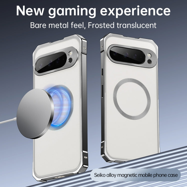 For Google Pixel 9 Pro Irregular Alloy Frame Fosted Translucent MagSafe Phone Case(Titanium) - Google Cases by PMC TechLife | Online Shopping South Africa | PMC TechLife | Buy Now Pay Later Mobicred