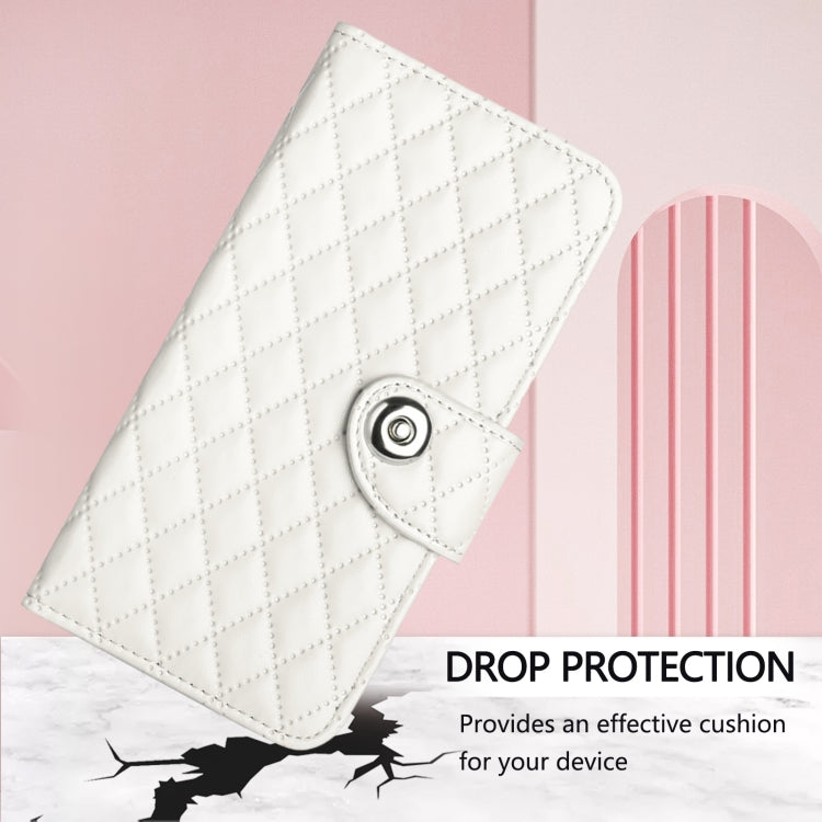 For Doogee N55 Plus Rhombic Texture Flip Leather Phone Case with Lanyard(White) - Doogee Cases by PMC TechLife | Online Shopping South Africa | PMC TechLife | Buy Now Pay Later Mobicred