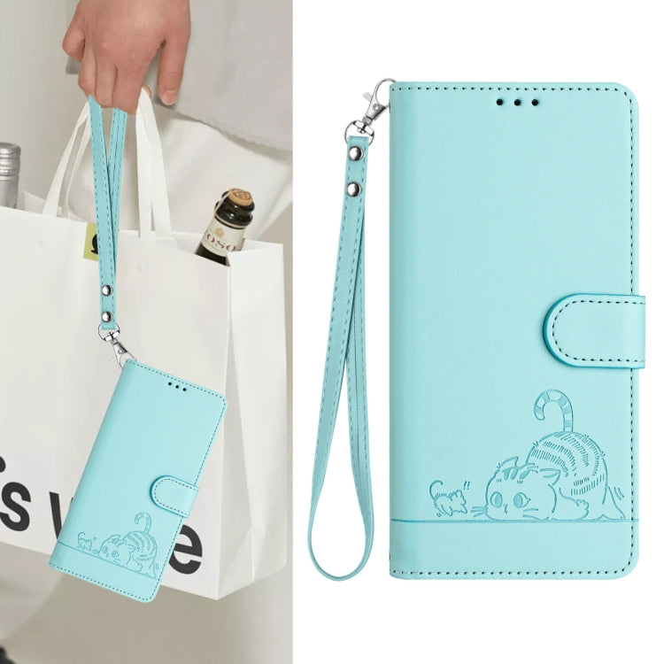 For Doogee N55 Plus Cat Rat Embossed Pattern RFID Leather Phone Case with Lanyard(Mint Green) - Doogee Cases by PMC TechLife | Online Shopping South Africa | PMC TechLife | Buy Now Pay Later Mobicred