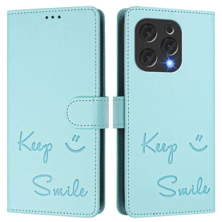 For Doogee N55 Plus Smile Embossing RFID Leather Phone Case(Mint Green) - Doogee Cases by PMC TechLife | Online Shopping South Africa | PMC TechLife | Buy Now Pay Later Mobicred