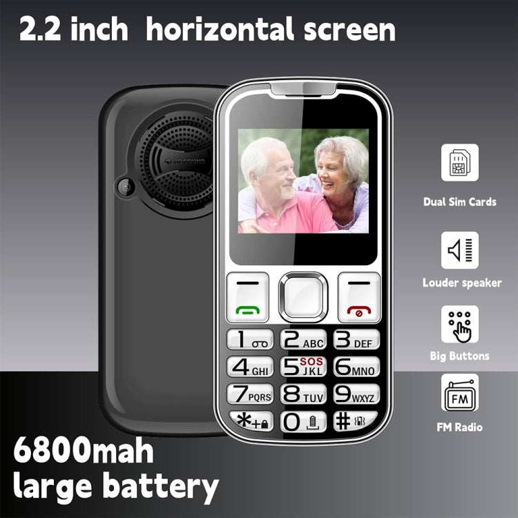 W26 Elder Keypad Phone, 2.2 inch, 6800mAh, 21 Keys, SOS, FM, Dual SIM, GSM, Plug:EU Plug(Black) - Others by PMC Jewellery | Online Shopping South Africa | PMC Jewellery | Buy Now Pay Later Mobicred