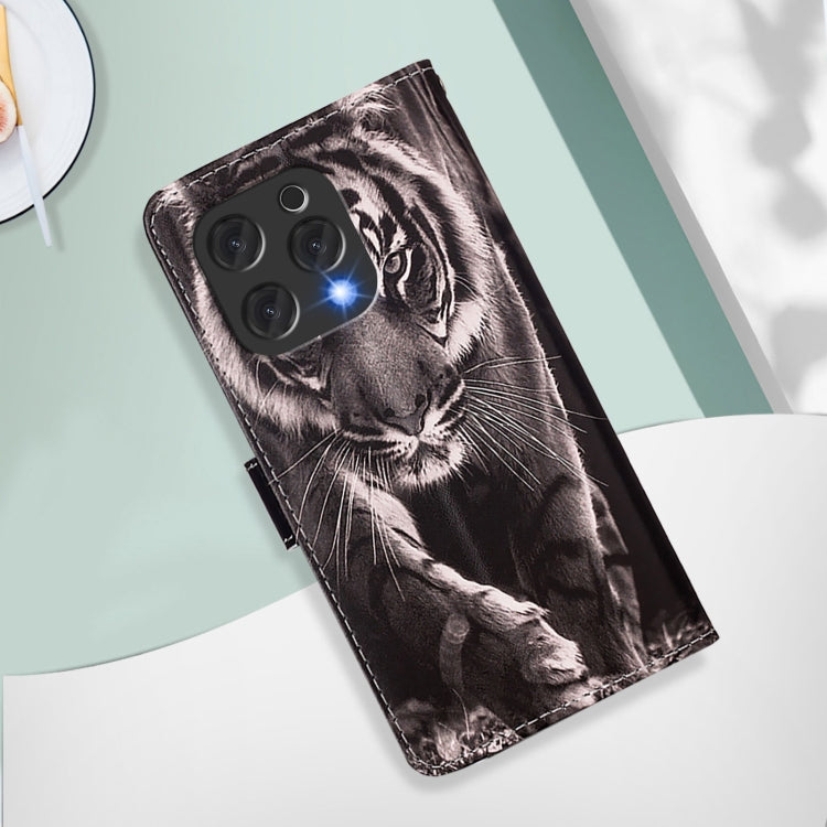 For Doogee N55 Plus Colored Drawing Pattern Plain Weave Leather Phone Case(Black And White Tiger) - free shipping - PMC TechLife - Order now!