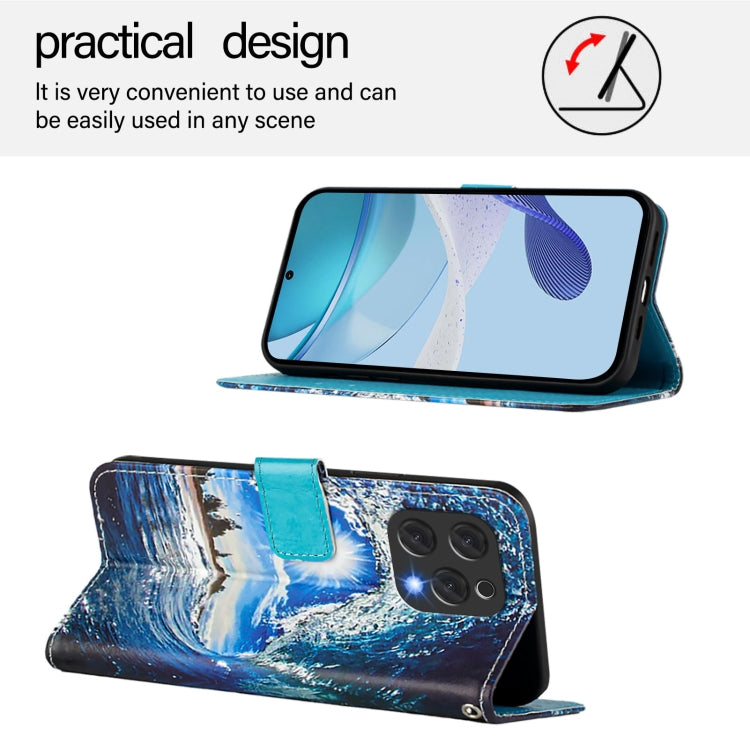 For Doogee N55 Plus Colored Drawing Pattern Plain Weave Leather Phone Case(Waves And Sun) - More Brand by PMC TechLife | Online Shopping South Africa | PMC TechLife | Buy Now Pay Later Mobicred