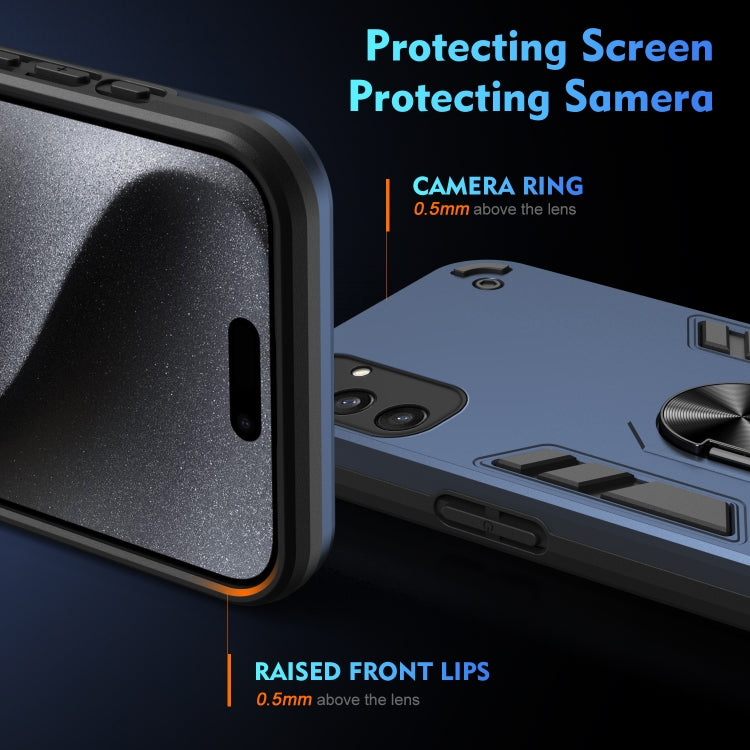 For Samsung Galaxy S25 5G Shockproof Metal Ring Holder Phone Case(Blue) - Galaxy S25 5G Cases by PMC Jewellery | Online Shopping South Africa | PMC Jewellery | Buy Now Pay Later Mobicred