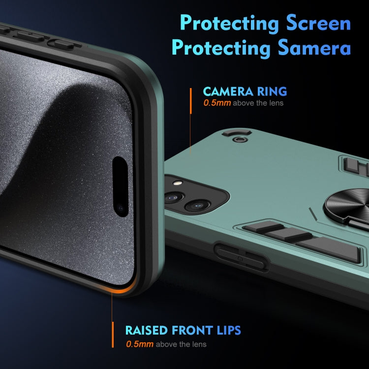 For Samsung Galaxy S25 5G Shockproof Metal Ring Holder Phone Case(Green) - Galaxy S25 5G Cases by PMC Jewellery | Online Shopping South Africa | PMC Jewellery | Buy Now Pay Later Mobicred