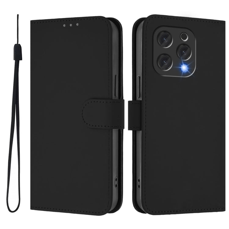 For Doogee N55 Plus Skin Feel Solid Color Leather Phone Case with Lanyard(Black) - Doogee Cases by PMC TechLife | Online Shopping South Africa | PMC TechLife | Buy Now Pay Later Mobicred