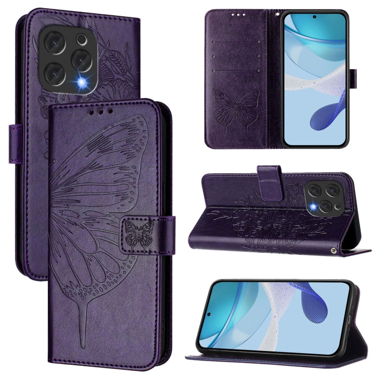 For Doogee N55 Plus Embossed Butterfly Leather Phone Case(Dark Purple) - Doogee Cases by PMC TechLife | Online Shopping South Africa | PMC TechLife | Buy Now Pay Later Mobicred