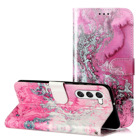 For Samsung Galaxy S25 5G Colored Drawing Marble Pattern Leather Phone Case(Pink Seawater) - Galaxy S25 5G Cases by PMC Jewellery | Online Shopping South Africa | PMC Jewellery | Buy Now Pay Later Mobicred