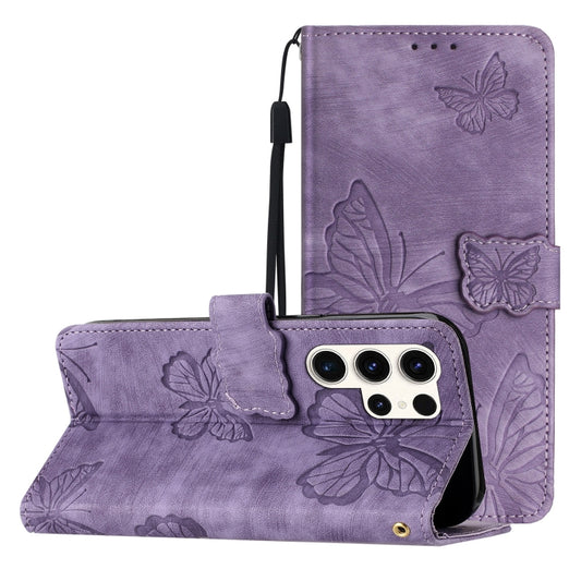 For Samsung Galaxy S25 Ultra 5G Skin-feel Embossed Butterfly Leather Phone Case(Purple) - Galaxy S25 Ultra 5G Tempered Glass by PMC Jewellery | Online Shopping South Africa | PMC Jewellery | Buy Now Pay Later Mobicred