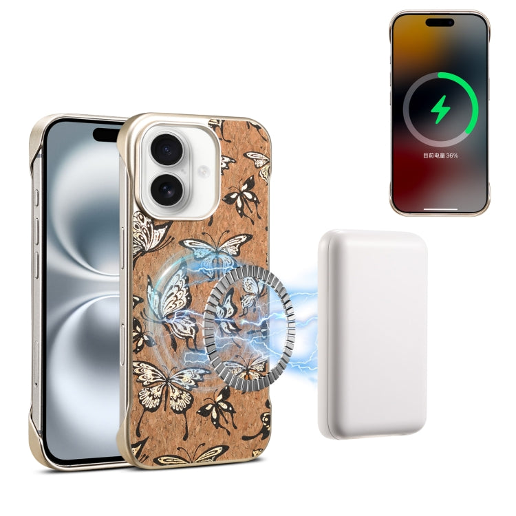 For iPhone 16 Plus Denior A18 WoodenPaint MagSafe Phone Case(Butterflies) - iPhone 16 Plus Cases by Denior | Online Shopping South Africa | PMC Jewellery | Buy Now Pay Later Mobicred