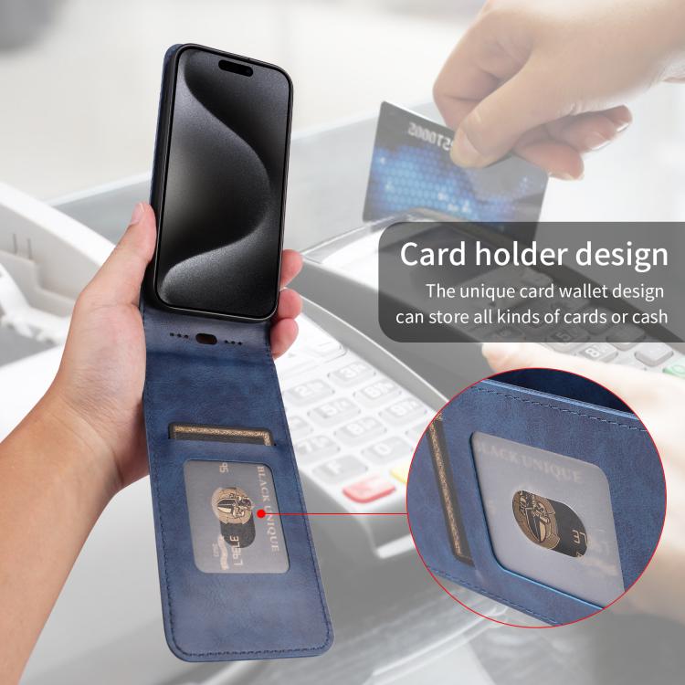 For iPhone 16e Magnetic Vertical Flip Leather Phone Case(Blue) - iPhone 16e Cases by PMC TechLife | Online Shopping South Africa | PMC TechLife | Buy Now Pay Later Mobicred