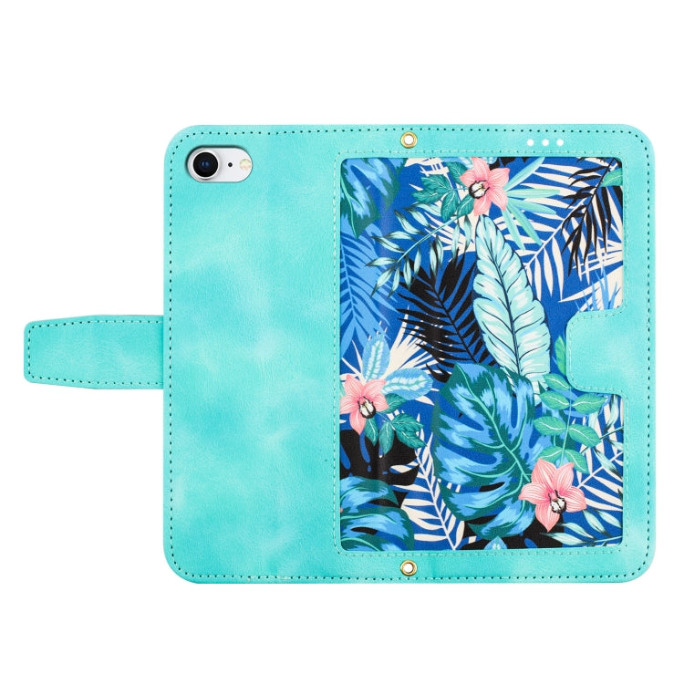 For iPhone 16e Floral Pattern Leather Phone Case with Lanyard(Green) - iPhone 16e Cases by PMC TechLife | Online Shopping South Africa | PMC TechLife | Buy Now Pay Later Mobicred