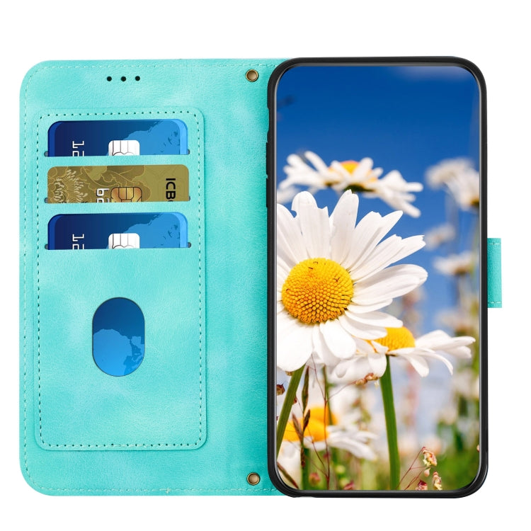 For iPhone 16e Floral Pattern Leather Phone Case with Lanyard(Green) - iPhone 16e Cases by PMC TechLife | Online Shopping South Africa | PMC TechLife | Buy Now Pay Later Mobicred