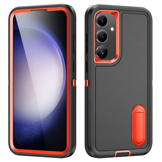 For Samsung Galaxy S24 / S25 5G Rugged PC Hybrid Silicone Phone Case with Holder(Black+Orange) - Galaxy S25 5G Cases by PMC Jewellery | Online Shopping South Africa | PMC Jewellery | Buy Now Pay Later Mobicred