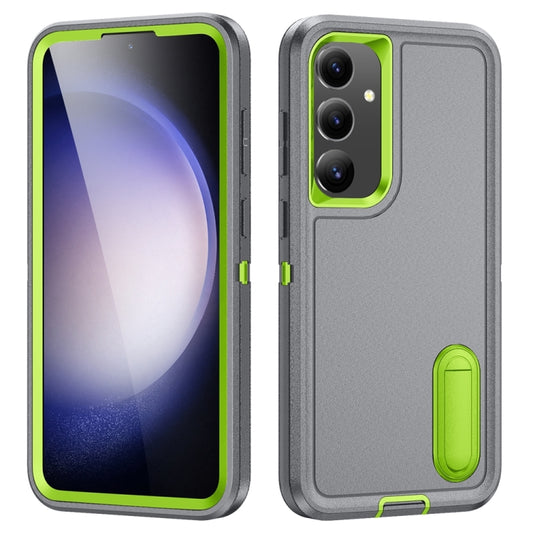 For Samsung Galaxy S24 / S25 5G Rugged PC Hybrid Silicone Phone Case with Holder(Grey+Fresh Green) - Galaxy S25 5G Cases by PMC Jewellery | Online Shopping South Africa | PMC Jewellery | Buy Now Pay Later Mobicred