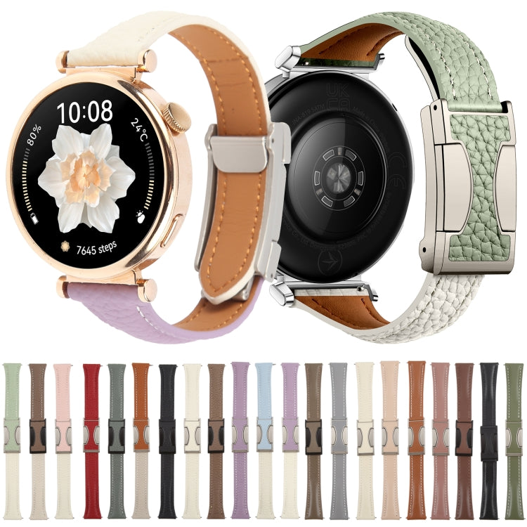 20mm Universal Slim Magnetic Buckle Genuine Leather Watch Band(Plain Weave Green) - free shipping - PMc TechLife - Order now!
