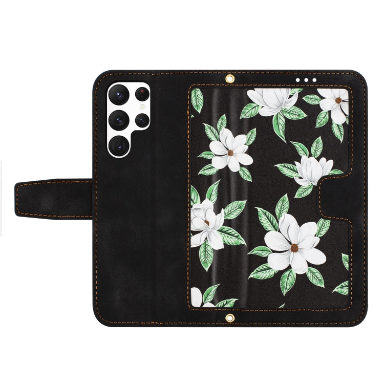 For Samsung Galaxy S25 Ultra 5G Floral Pattern Leather Phone Case with Lanyard(Black) - free shipping - PMC Jewellery - Order now!