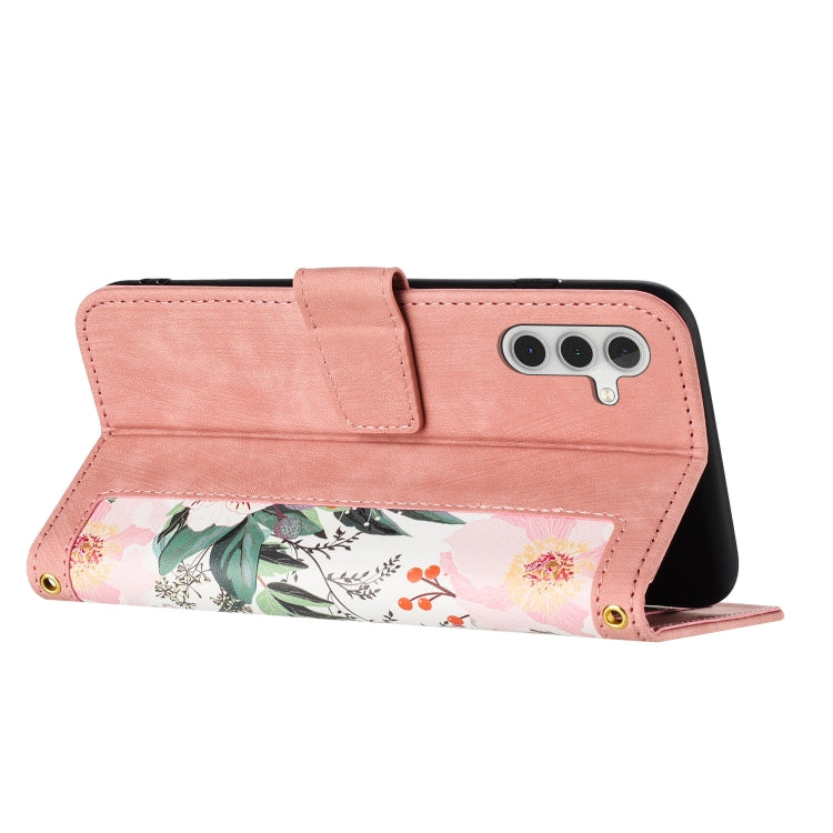 For Samsung Galaxy S25+ 5G Floral Pattern Leather Phone Case with Lanyard(Pink) - Galaxy S25+ 5G Cases by PMC Jewellery | Online Shopping South Africa | PMC Jewellery | Buy Now Pay Later Mobicred