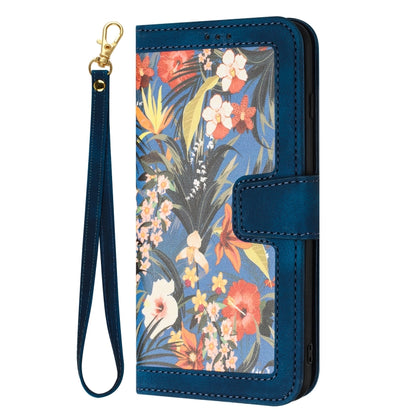 For Samsung Galaxy S25+ 5G Floral Pattern Leather Phone Case with Lanyard(Dark Blue) - Galaxy S25+ 5G Cases by PMC Jewellery | Online Shopping South Africa | PMC Jewellery | Buy Now Pay Later Mobicred