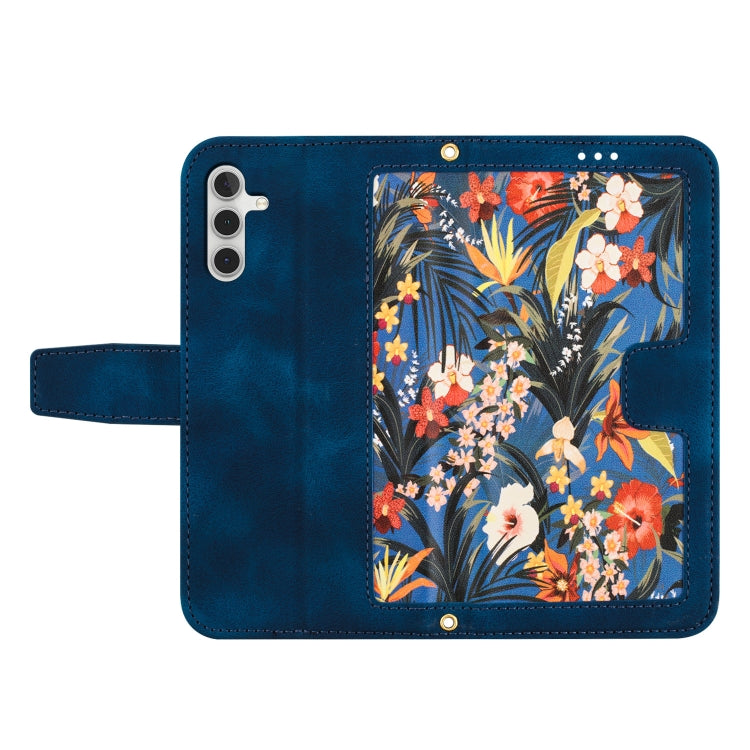 For Samsung Galaxy S25+ 5G Floral Pattern Leather Phone Case with Lanyard(Dark Blue) - Galaxy S25+ 5G Cases by PMC Jewellery | Online Shopping South Africa | PMC Jewellery | Buy Now Pay Later Mobicred