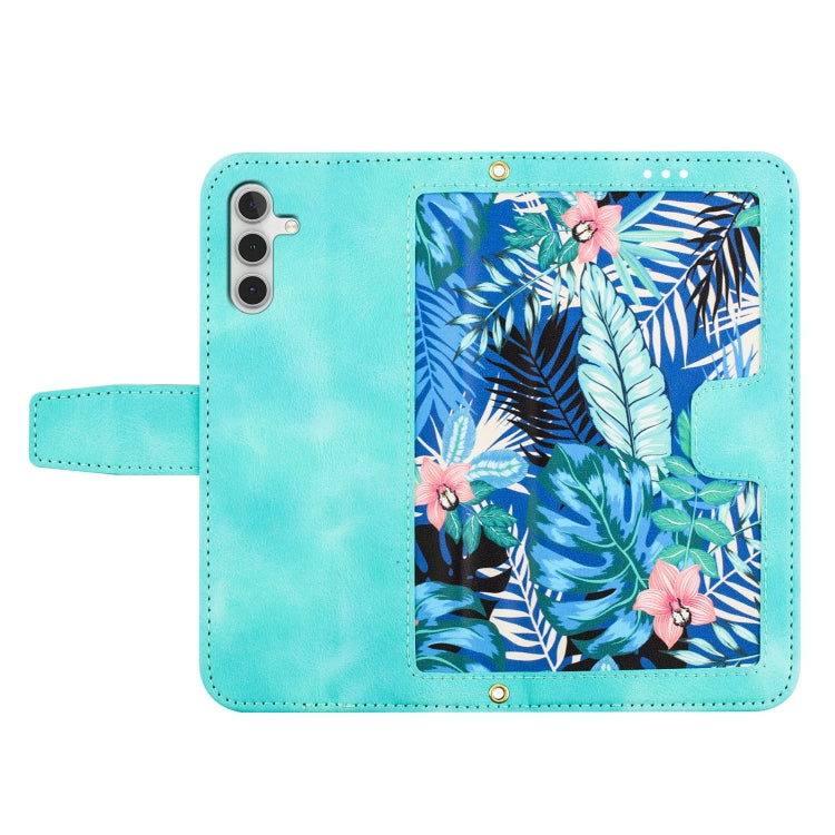 For Samsung Galaxy S25 5G Floral Pattern Leather Phone Case with Lanyard(Green) - Galaxy S25 5G Cases by PMC Jewellery | Online Shopping South Africa | PMC Jewellery | Buy Now Pay Later Mobicred