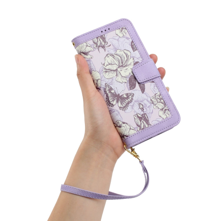 For Samsung Galaxy S25 5G Floral Pattern Leather Phone Case with Lanyard(Light Purple) - Galaxy S25 5G Cases by PMC Jewellery | Online Shopping South Africa | PMC Jewellery | Buy Now Pay Later Mobicred